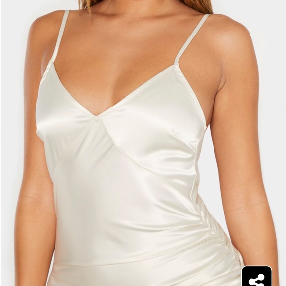 Long Spaghetti Strap Satin Dress (Cream) - Picture 2 of 6